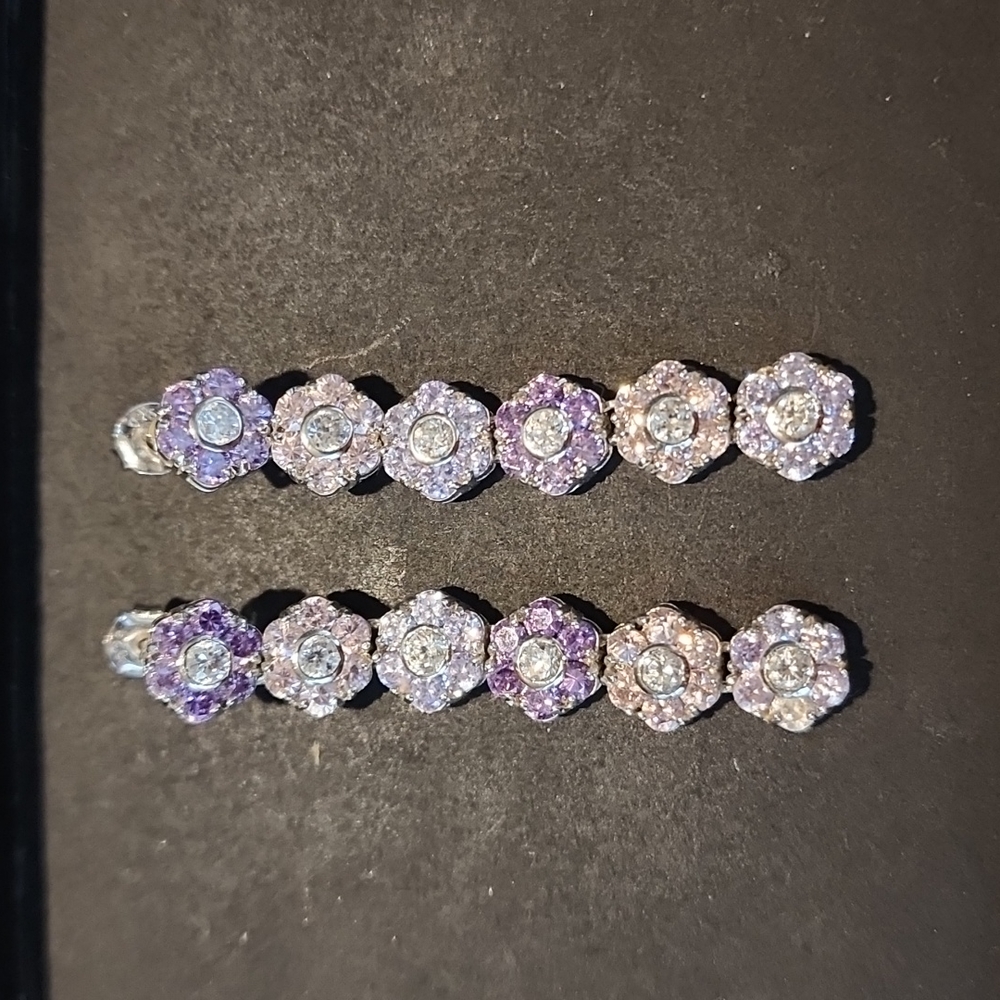 Crystal flowers earrings set in sterling silver